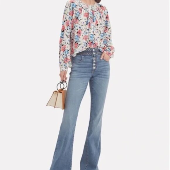 VERONICA BEARD I Silk Floral Madge Collarless Button Down Long Sleeve Blouse, 2 - Picture 5 of 16